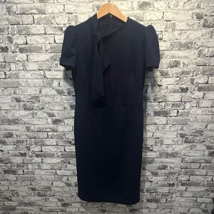 EUC Maggy London Women's Tie Neck Puff Sleeve Midi  Dress Size 14